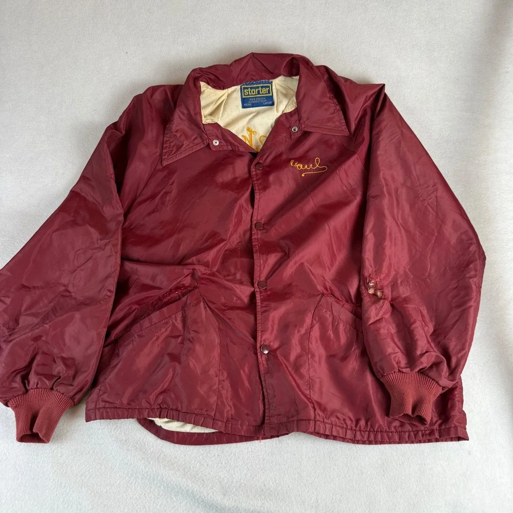Vintage 70s Starter Coaches Jacket Burgundy Chain Stitch Water Witch Hose Large